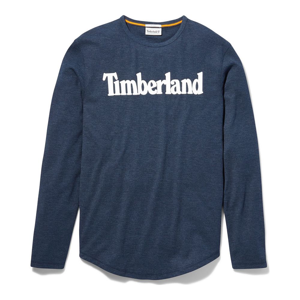 Camasi Timberland Barbati Albastri - Dyer River Slim-Fit Long-Sleeve Waffle-Knit - Romania - GNILEY6